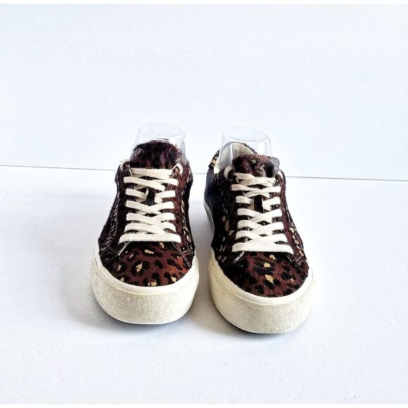 MADEWELL Sidewalk Low Top Sneakers Painted Leopard Calf Hair Sz 7.5 Brown - Picture 6 of 13